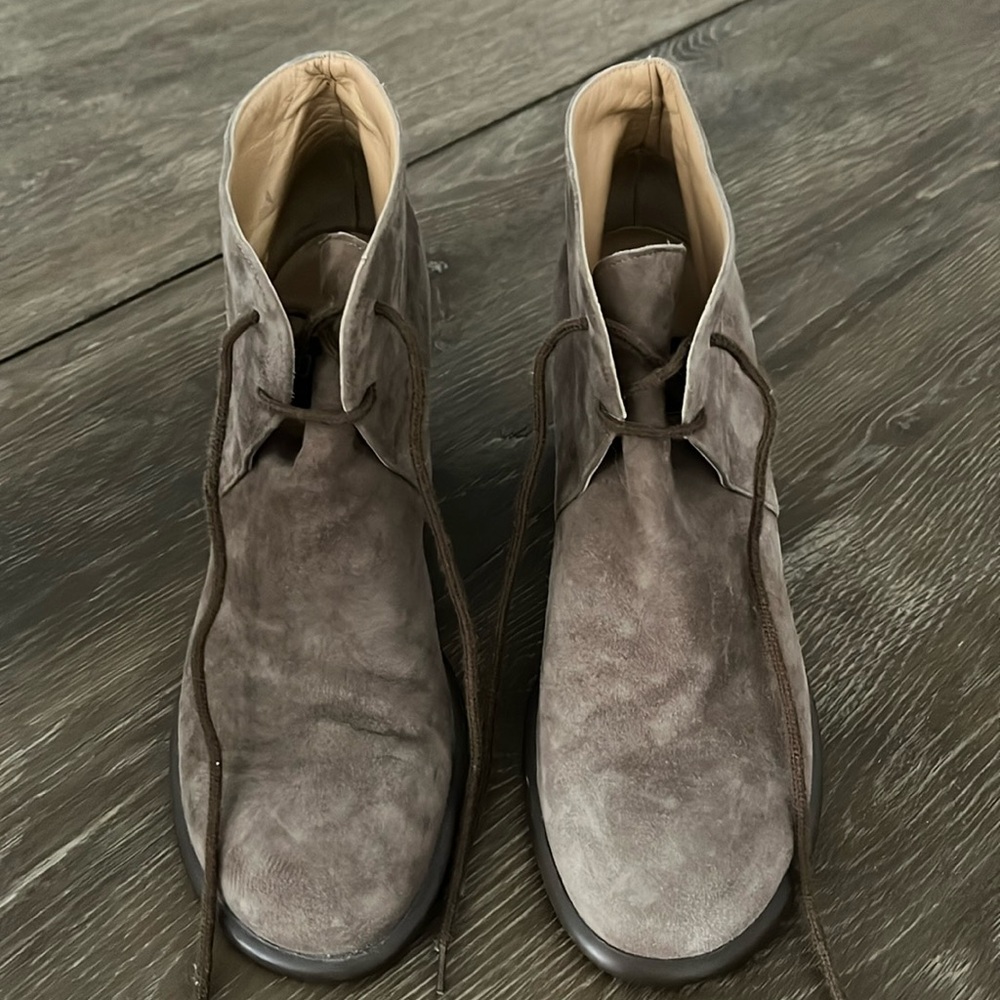 DKNY Suede Taupe Lace-Up Booties - Size 8